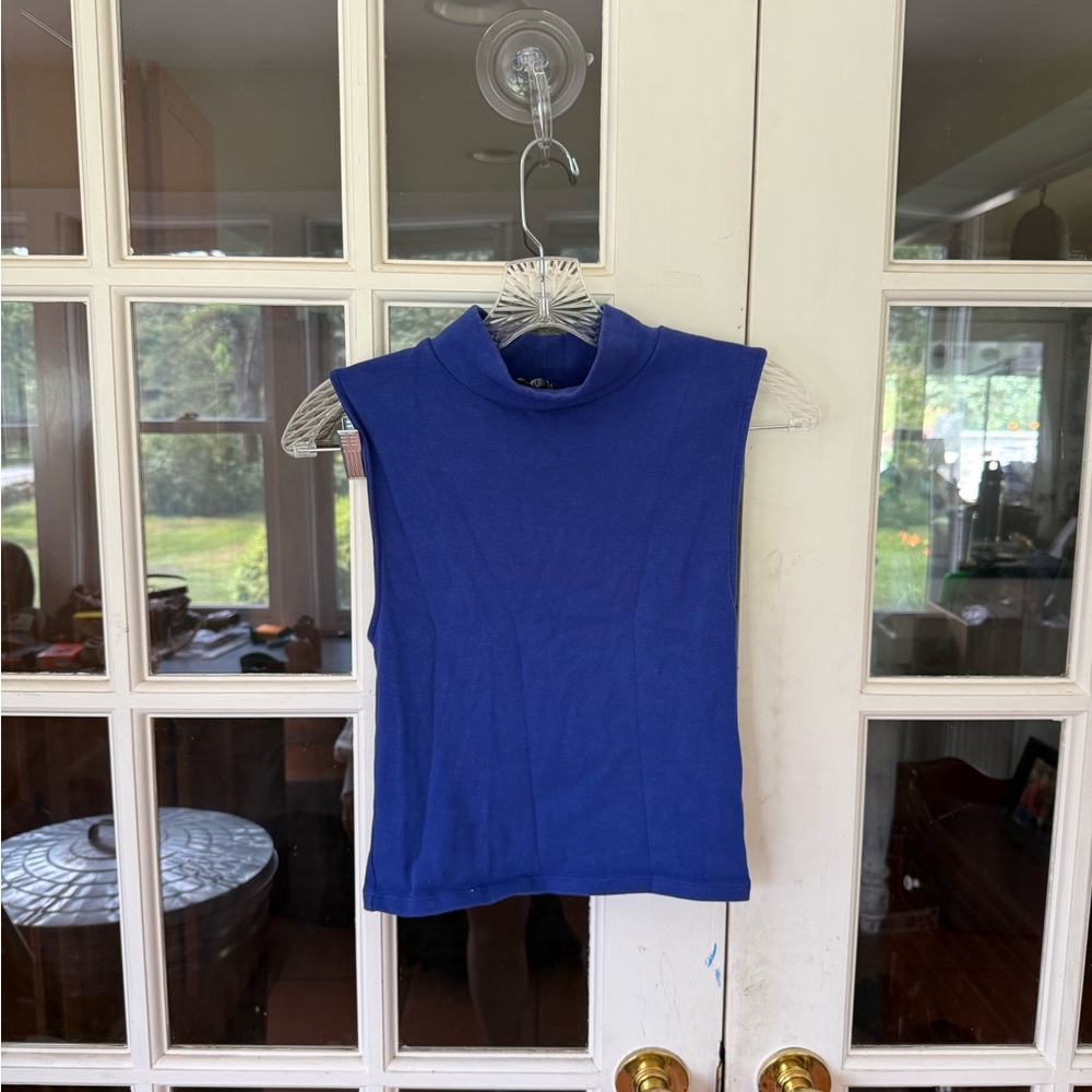 Mockneck Blue Cropped Tank